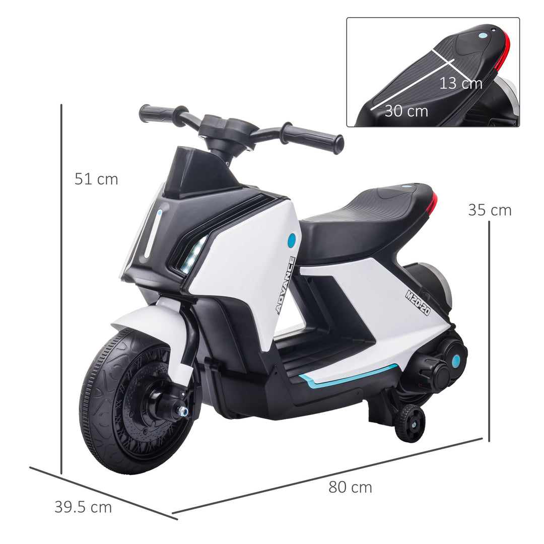 6V Kids Electric Motorbike Ride On Toy w/ Music Headlights Safety Training Wheels for Girls Boy 2-4 Years White
