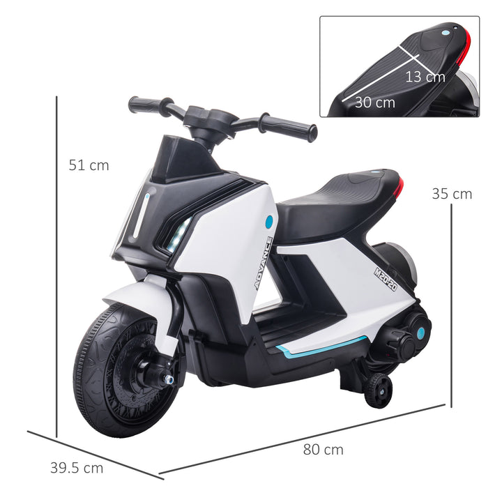 6V Kids Electric Motorbike Ride On Toy w/ Music Headlights Safety Training Wheels for Girls Boy 2-4 Years White