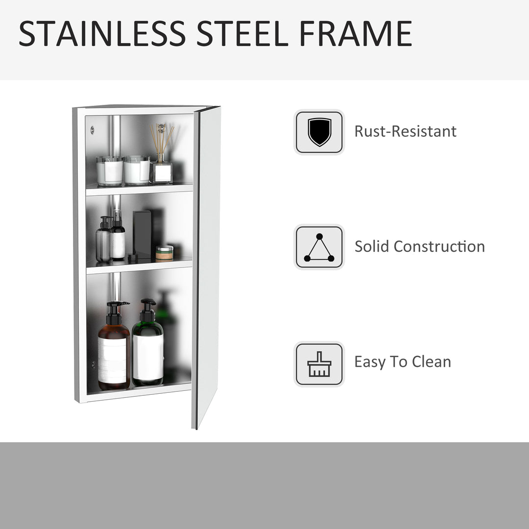 Bathroom Mirror Storage Cabinet Corner Stainless Steel Wall mounted Single Door 300mm (W)