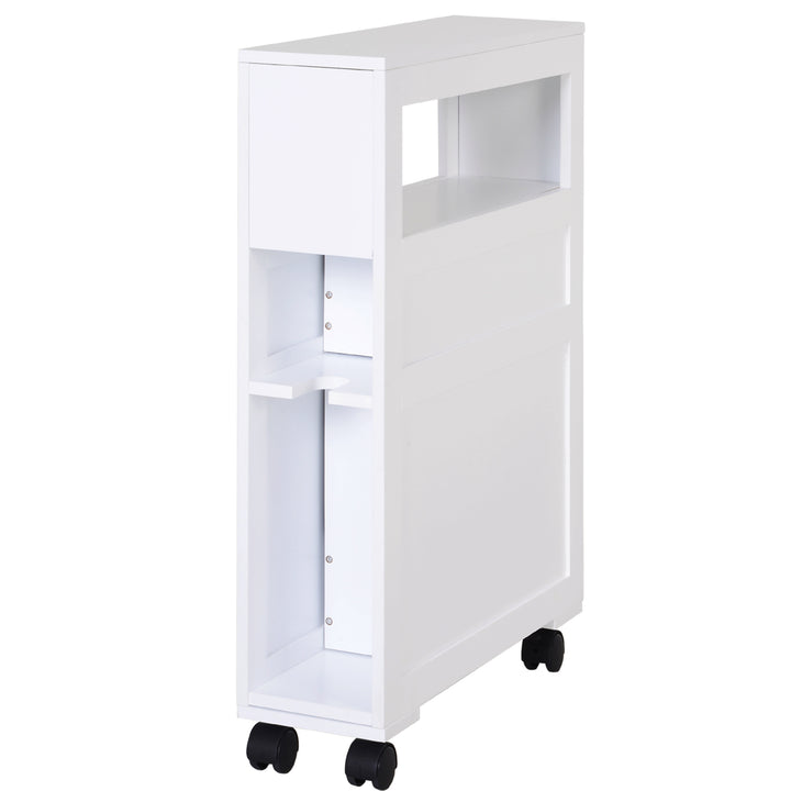 MDF Narrow Rolling Bathroom Side Cabinet White