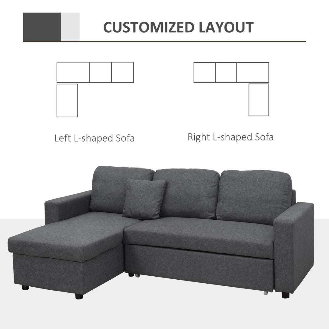 3 Seater Corner Sofa Bed with Storage, L Couches for Living Room with Chaise Lounge, Double Sofa, Grey