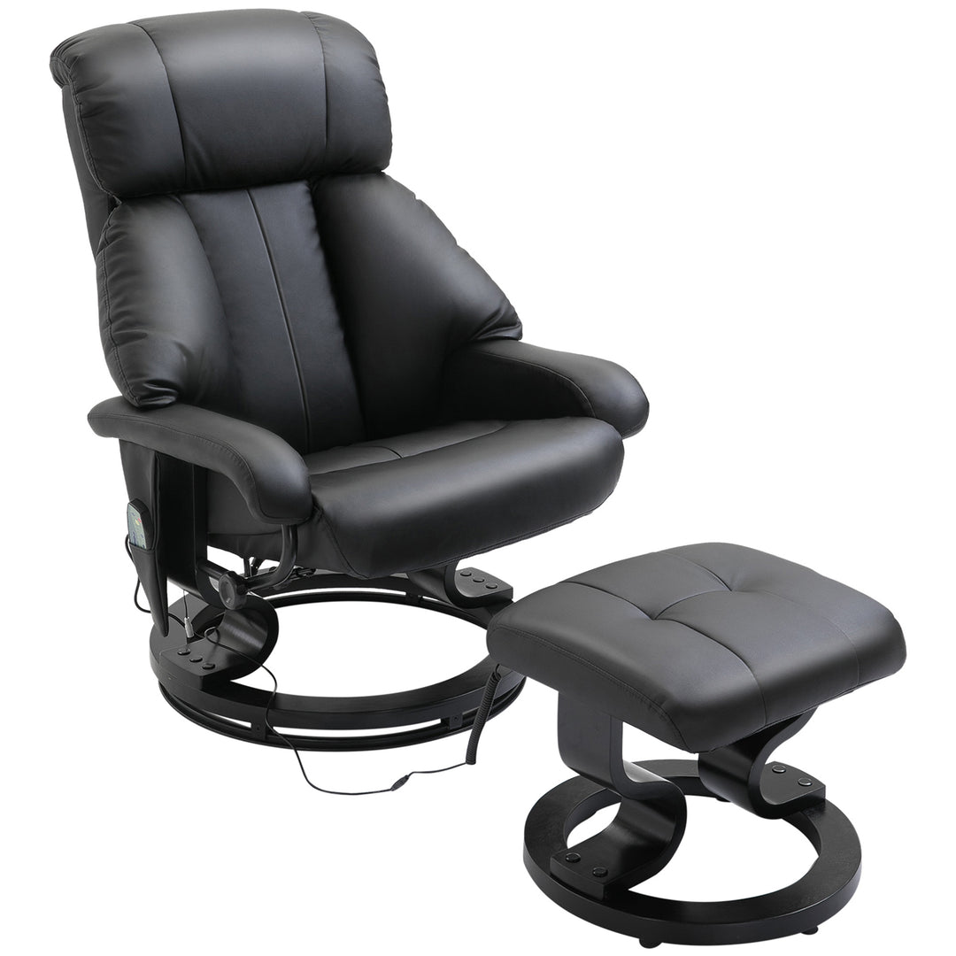 Electric Massage Recliner Chair with Ottoman, Faux Leather Swivel Recliner with Remote Control for Living Room, Black
