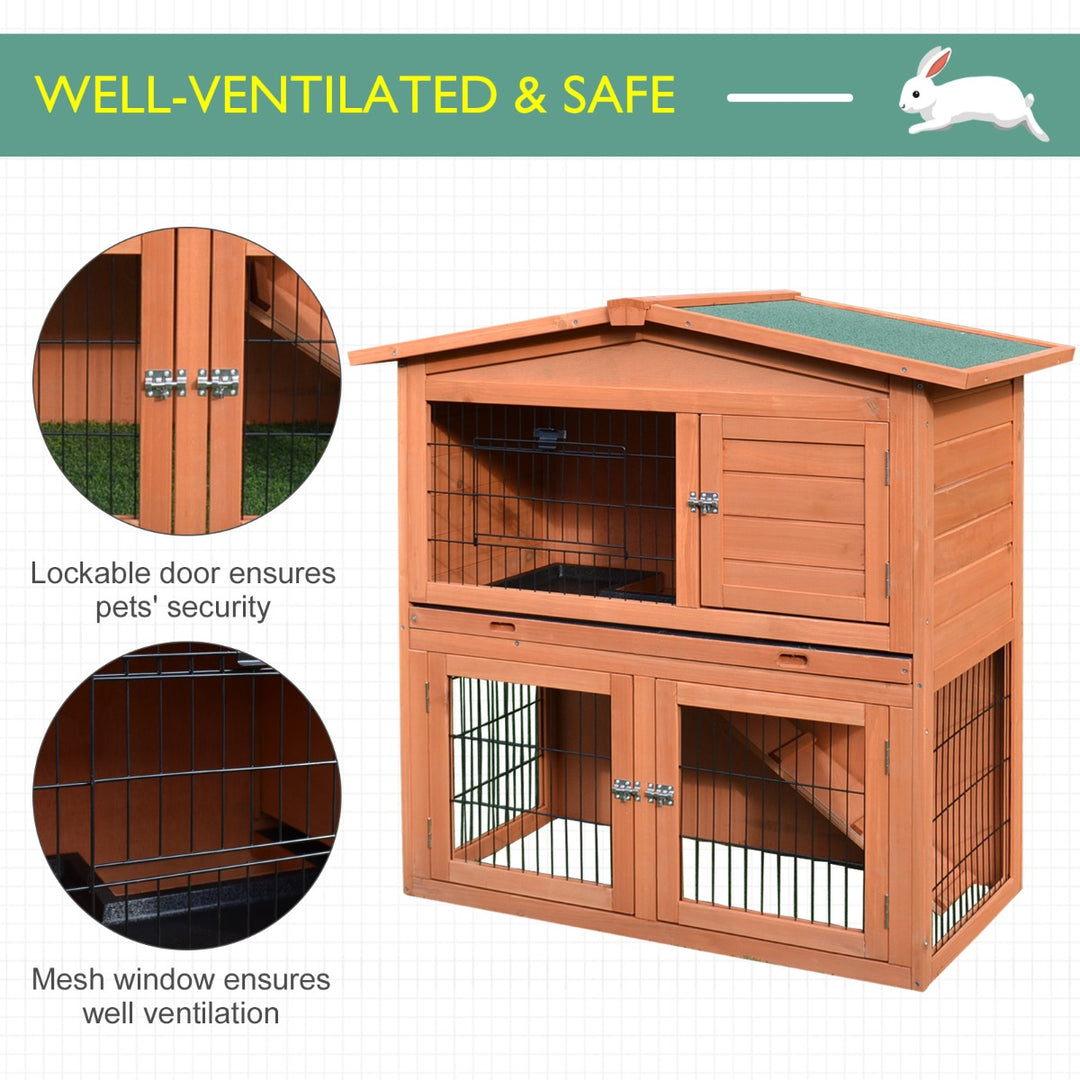 PawHut 2 Tier Rabbit Hutch Guinea Pig Hutch Ferret Cage with Ramp Slide Out Tray for Indoor Outdoor 100.5 x 55 x 101 cm