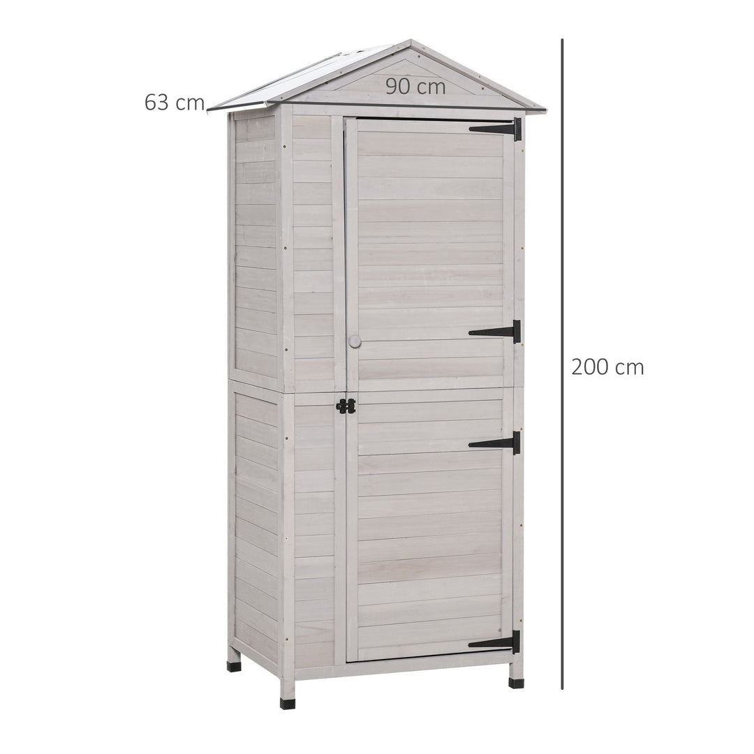 Garden Shed Outdoor Wooden Garden Cabinet 4-Tier Storage Shed 3 Shelves Lockable Organizer with Handle Tin Roof Magnetic Latch Foot Pad