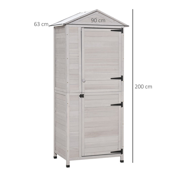 Garden Shed Outdoor Wooden Garden Cabinet 4-Tier Storage Shed 3 Shelves Lockable Organizer with Handle Tin Roof Magnetic Latch Foot Pad