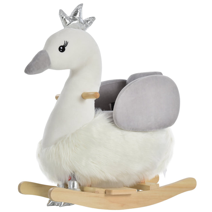 Kids Plush Ride-On Rocking Animal Horse Swan-shaped Toy Rocker with Realistic Sounds for Toddler 18-36 Months