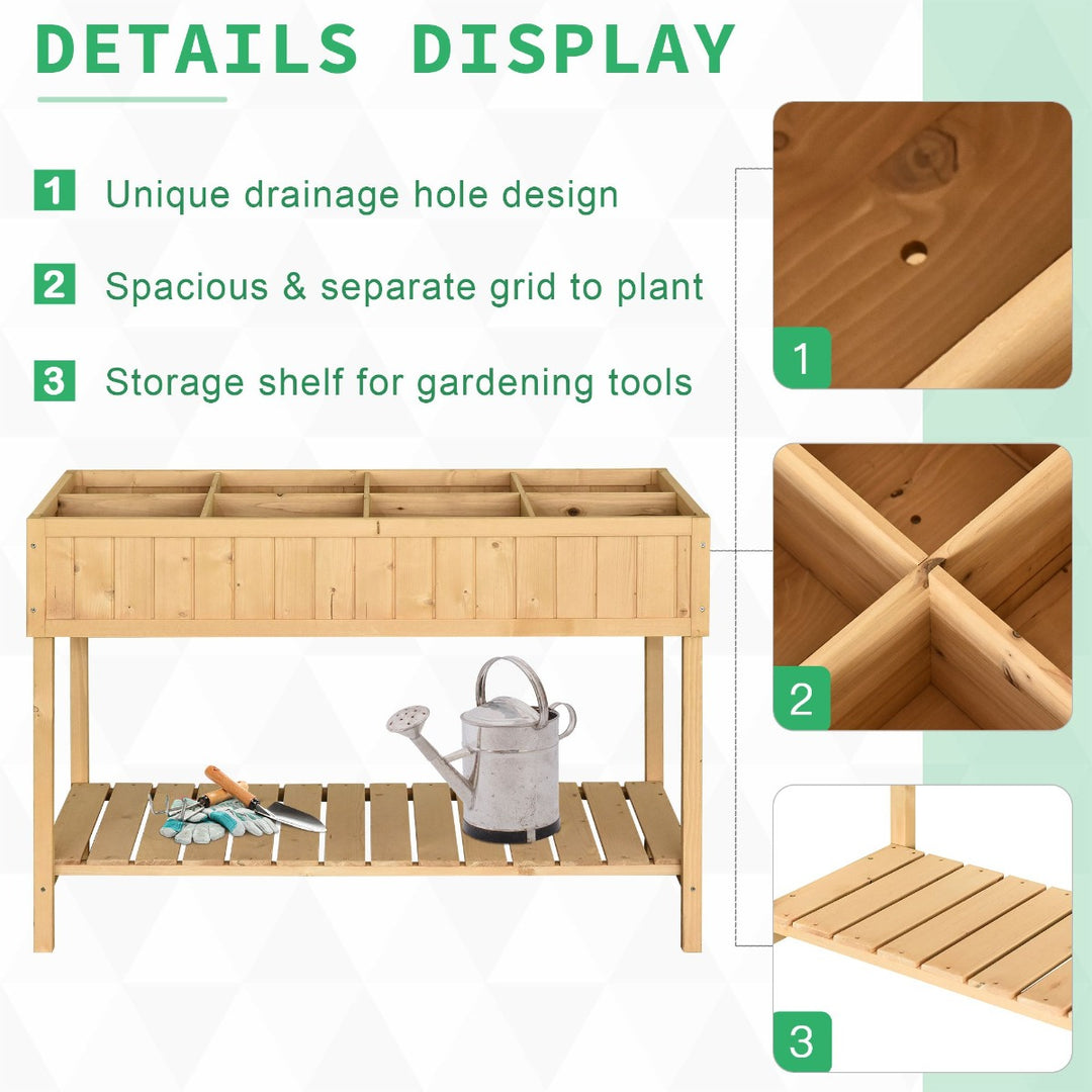 Outsunny Garden Wooden Planters, Flower Box Raised, Rectangular 8 Compartment Plant Stand, Oak Tone