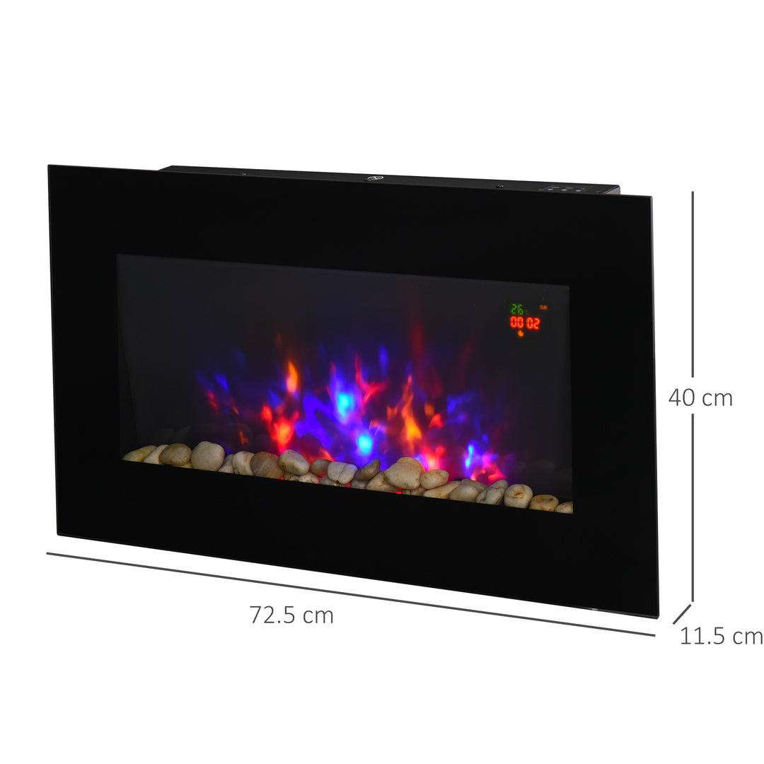 HOMCOM 1000W Wall Mounted Tempered Glass Electric Fireplace Heater Wall Fires Black