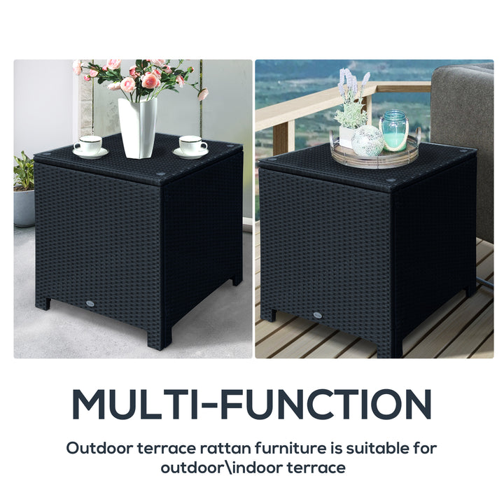 Rattan Garden Furniture Side Table Patio Frame Tempered Glass New (Black)