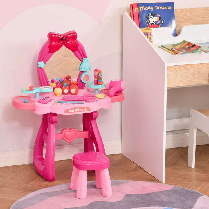 36 Pcs Kids Vanity Musical Dressing Table Make Up Desk w/ Stool Beauty Kit Toy Children Glamour Princess Magic Mirror Lights for 3 Years Old