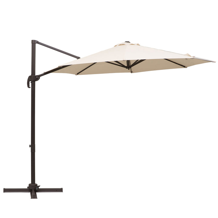 3M Banana Parasol Hanging Cantilever Umbrella W/ Cross Base Hand Crank Aluminium Frame 360°Rotation Hand Crank-Beige