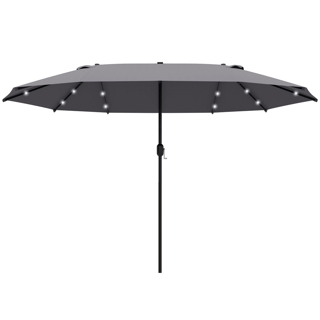 Outsunny 4.4m Double-Sided Sun Umbrella Garden Parasol Patio Sun Shade Outdoor with LED Solar Light , Dark Grey