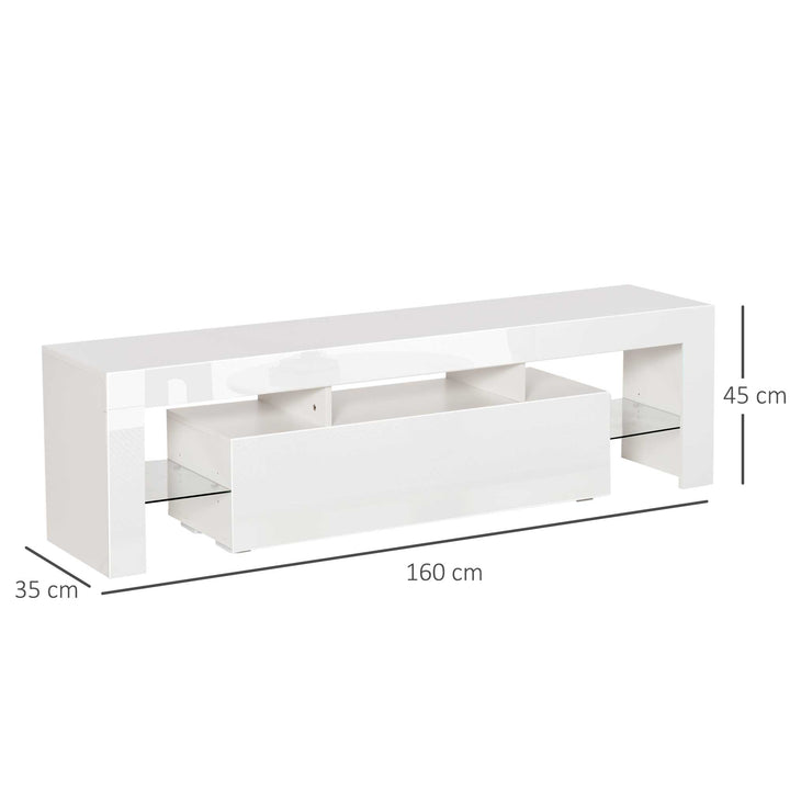High Gloss TV Stand Cabinet with LED RGB Lights and Remote Control for TVs up to 65", Media TV Console Table with Storage Compartment, White
