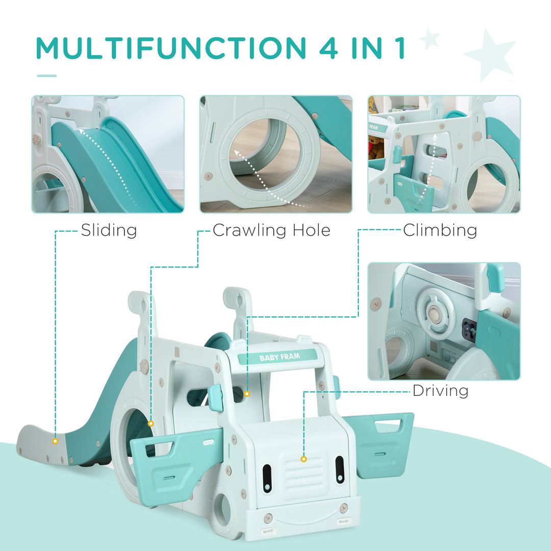 4-In-1 Kids Slide, Freestanding Slide for Toddler, Indoor Outdoor Climber, Exercise Toy, Activity Center, Car Shaped, Light Blue