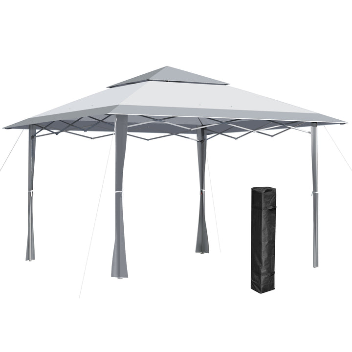 Outsunny Pop-up Canopy Gazebo Tent with Roller Bag &amp; Adjustable Legs Outdoor Party, Steel Frame, 4 x 4m  White &amp; Grey