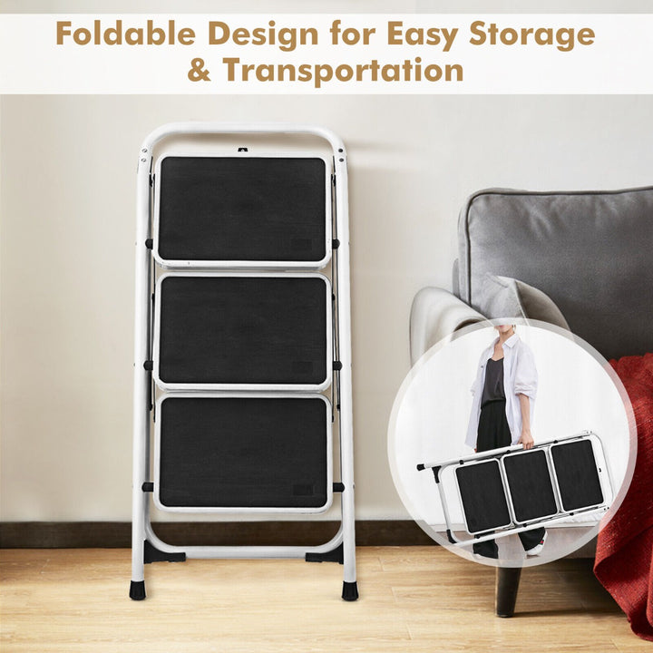 Folding Portable 3-Tread Step Ladder with Platform and Safe Lock
