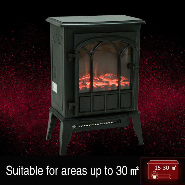 Freestanding Electric Fireplace Heater, 1000W/2000W-Black