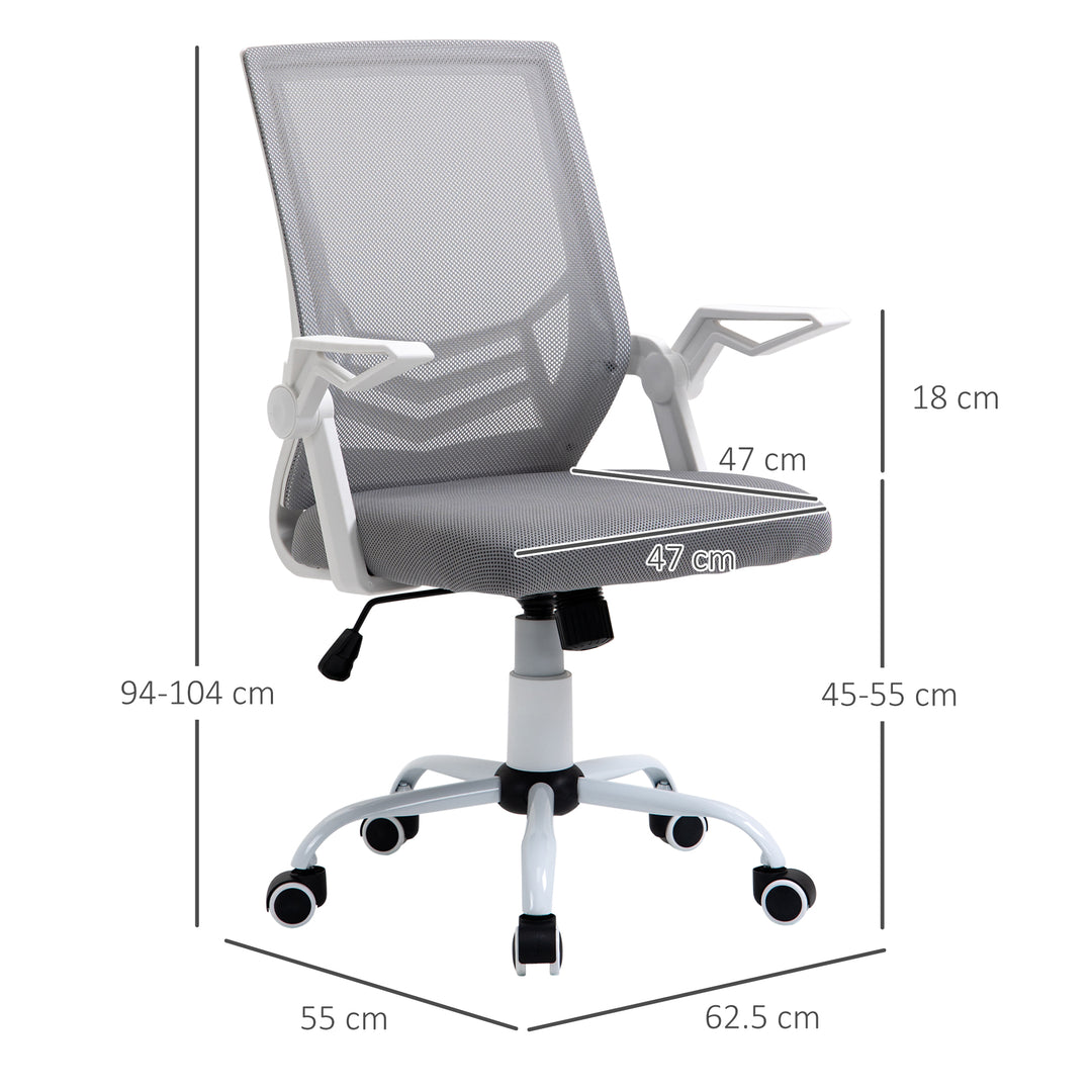 Vinsetto Mesh Office Chair Swivel Task Computer Desk Chair for Home with Lumbar Back Support, Adjustable Height, Flip-Up Arm, Grey