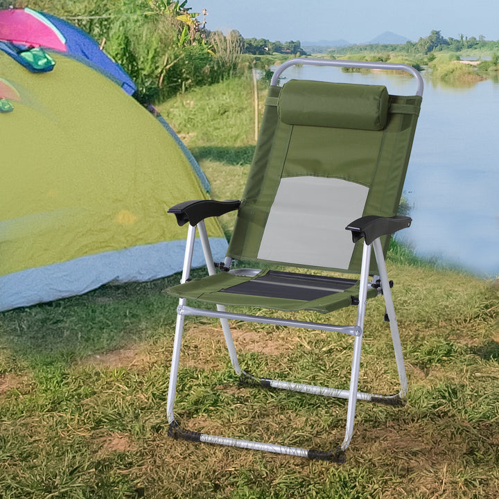 Outdoor Garden Folding Chair Patio Armchair 3-Position Adjustable Recliner Reclining Seat with Pillow - Green