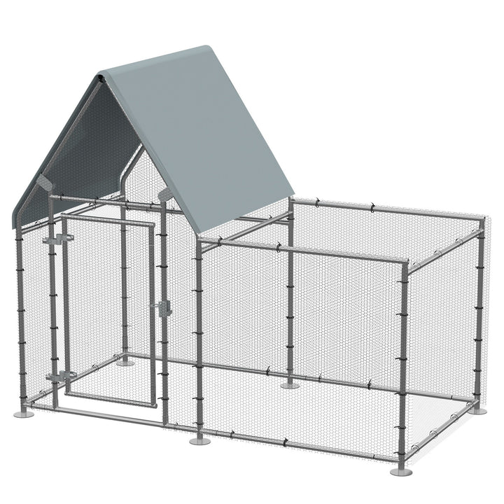 PawHut Walk In Chicken Run, Large Galvanized Chicken Coop, Hen Poultry House Cage, Rabbit Hutch Metal Enclosure, 200 x 105 x 172cm