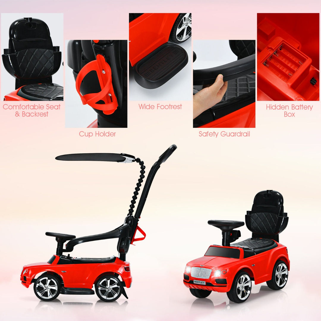 Licensed Bentley Kids Ride On Push Car with Canopy-Red