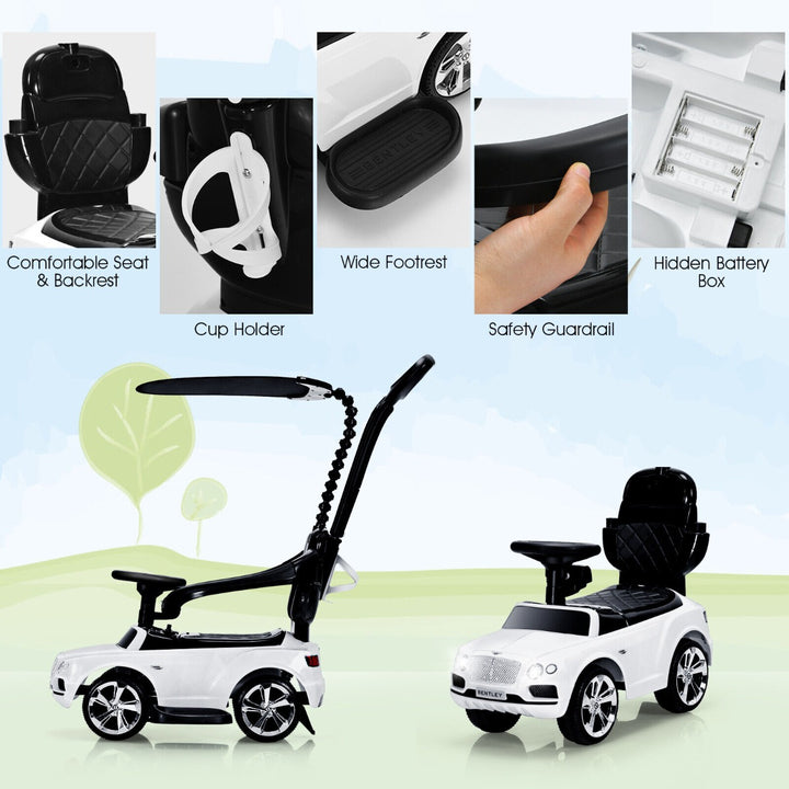 Licensed Bentley Kids Ride On Push Car with Canopy-White