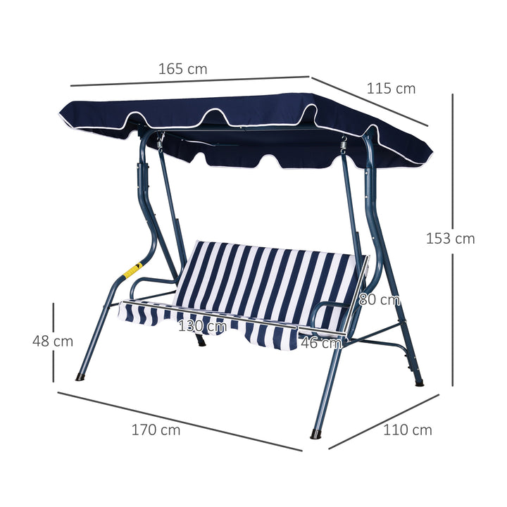 3 Seater Garden Swing Chair_ Outdoor Garden Bench with Adjustable Sun Cover and Metal Frame - Blue Stripes