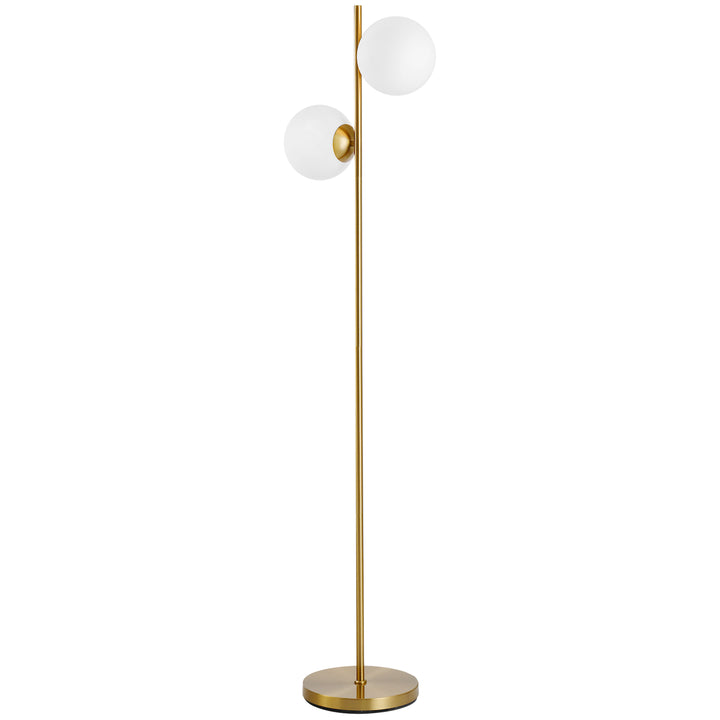 2 Glass Shade Floor Lamp Metal Pole Cool Modern Decorative w/ Floor Switch Home Office Furnishing Gold