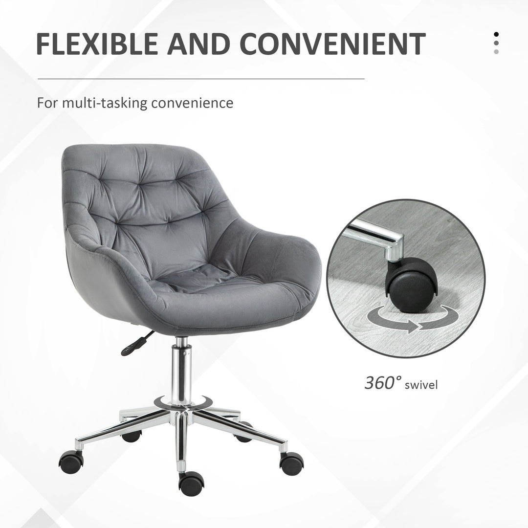 Vinsetto Swivel Chair Chair Velvet Ergonomic Computer Chair Comfy Desk Chair w/ Adjustable Height, Arm and Back Support, Dark Grey