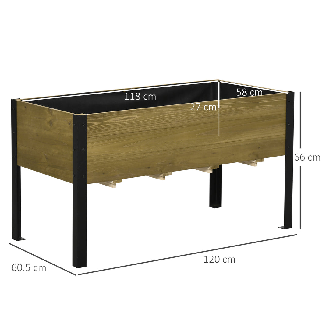 Outsunny Elevated Wood Planter Raised Garden Bed Flower Box w/ Metal Legs and Non-woven Fabric, 120cm x 60cm x 66cm