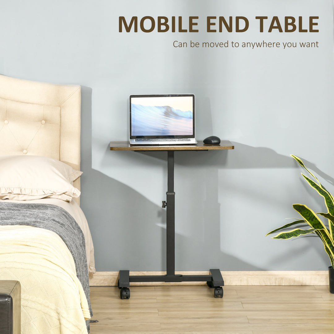 Mobile Overbed Table, Rolling Laptop Stand with Wheels, Height Adjustable Sofa Side Table for Home Office, Rustic Brown