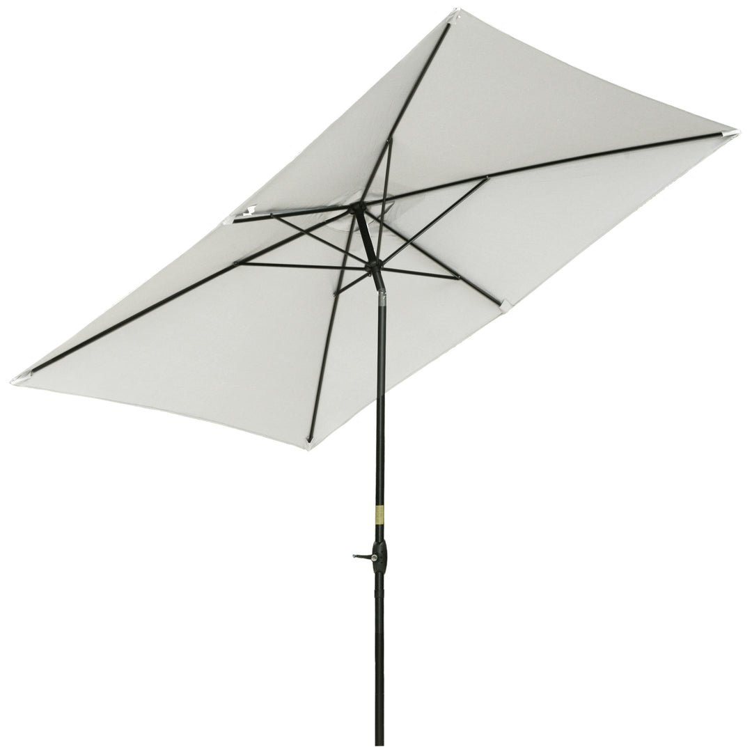 Outsunny 2 x 3m Garden Parasol Umbrella, Rectangular Market Umbrella Patio, Outdoor Table Umbrellas with Crank &amp; Push Button Tilt, Cream White