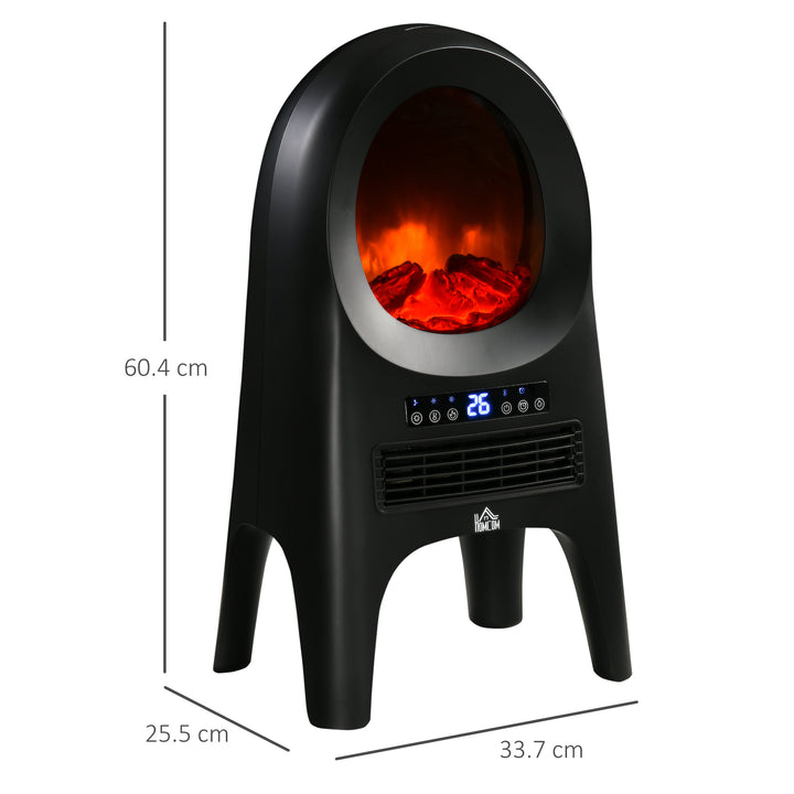 HOMCOM Ceramic Electric Space Heater, Freestanding Fan Heater with Realistic Flame Effect, 3 Heat Settings, Adjustable Temperature, 1000W/2000W, Black