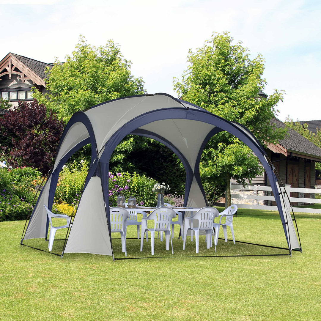 Outsunny 3.5 x 3.5M Gazebo Marquee Tent Outdoor Tarp Shelter Garden Party Event Shelter Patio Spire Arc Pavilion Camp Sun Shade, Cream and Blue