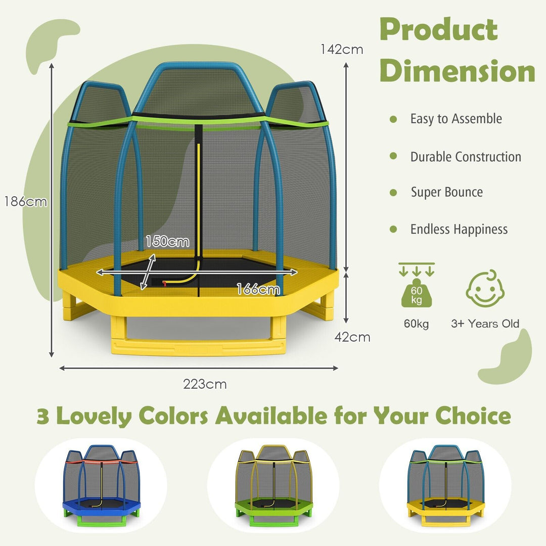 7 Feet Kids Trampoline with Safety Enclosure Net-Yellow