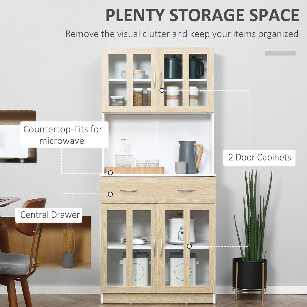 Modern Kitchen Cupboard, Freestanding Storage Cabinet Hutch with Central Drawer