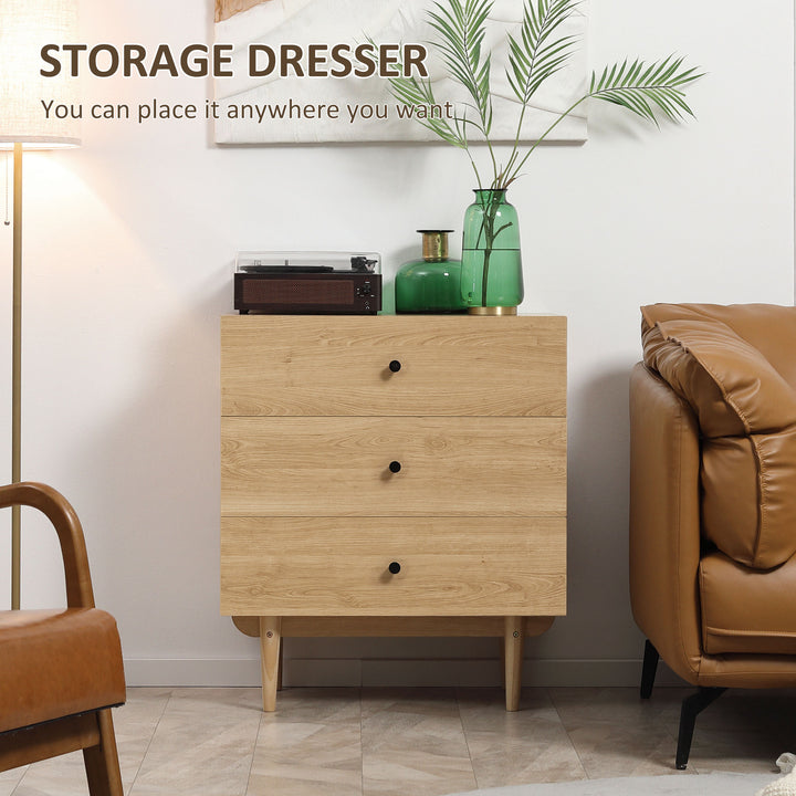 Drawer Chest, 3-Drawer Storage Cabinet Unit with Wood Legs for Bedroom, Living Room, Natural