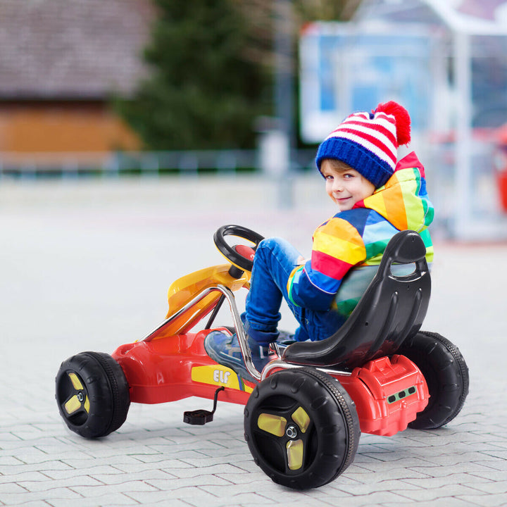 Kids Pedal Go Cart with Adjustable Seat and Non-Slip Wheels-Red