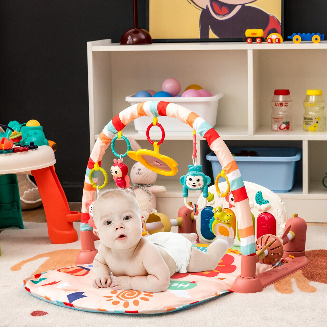 Baby Play Mat Kick and Play Piano Gym Activity Center with Projector-Pink