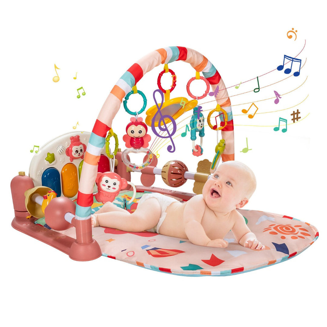 Baby Play Mat Kick and Play Piano Gym Activity Center with Projector-Pink