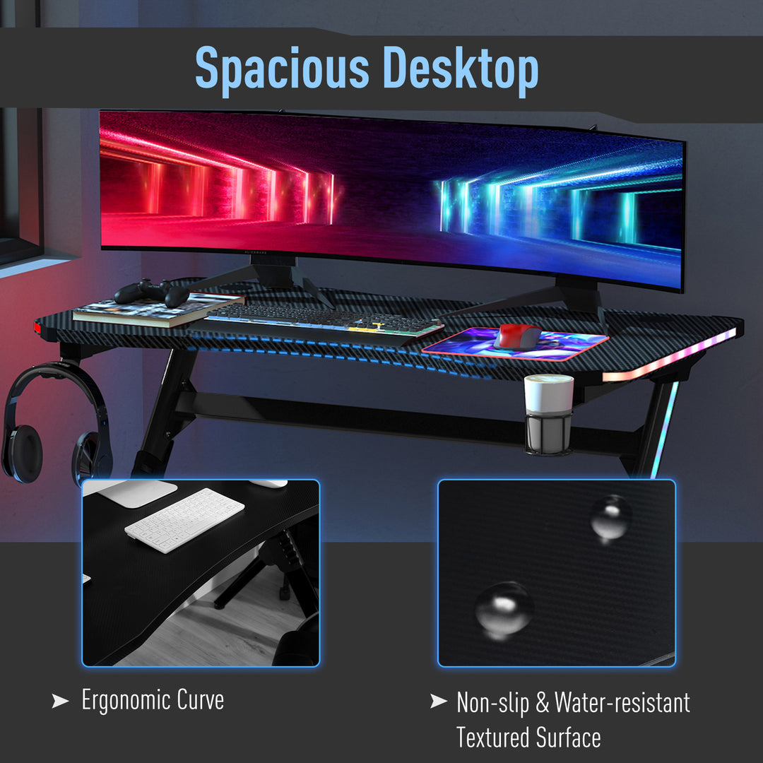 Gaming Desk Gaming Table with RGB LED Lights Racing Style Cup Holder, Cable Management, Black