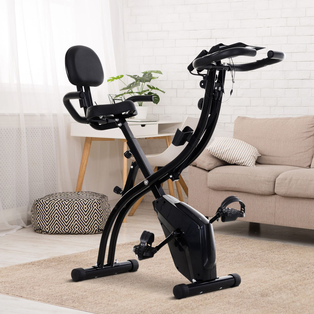 2-in-1 Foldable Exercise Bike Recumbent Stationary Bike 8-Level Adjustable Magnetic Resistance with Pulse Sensor LCD Display