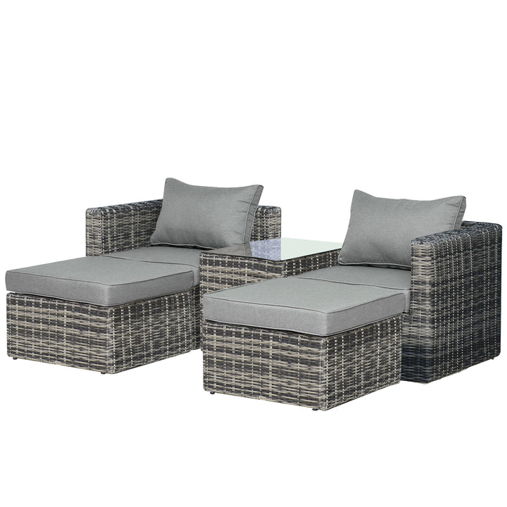 2 Seater Rattan Garden Furniture Set w/ Tall Glass-Top Table Aluminium Frame Balcony Sofa, Mixed Grey