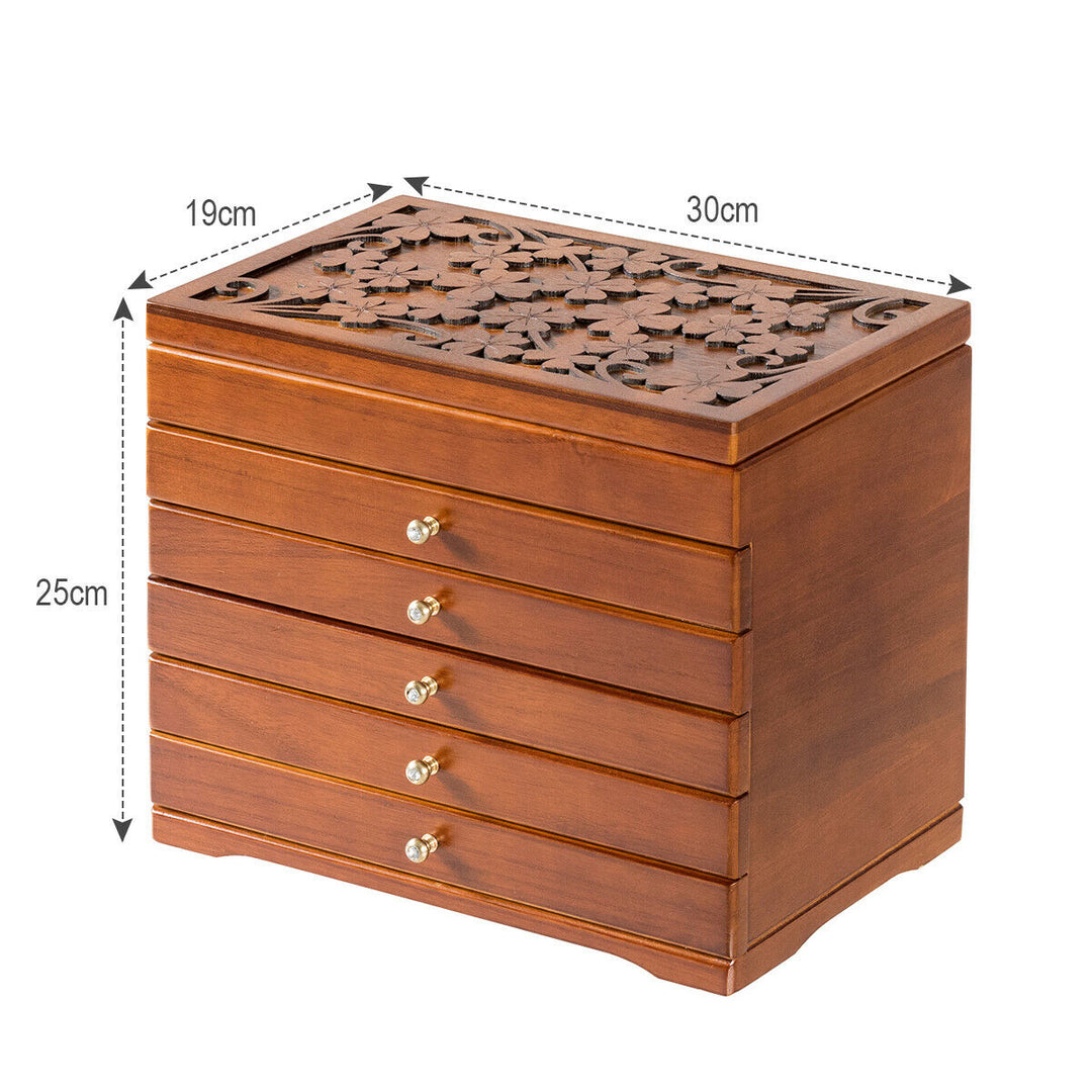 Wooden Jewellery Box  with 5 Drawers and Mirror-Brown