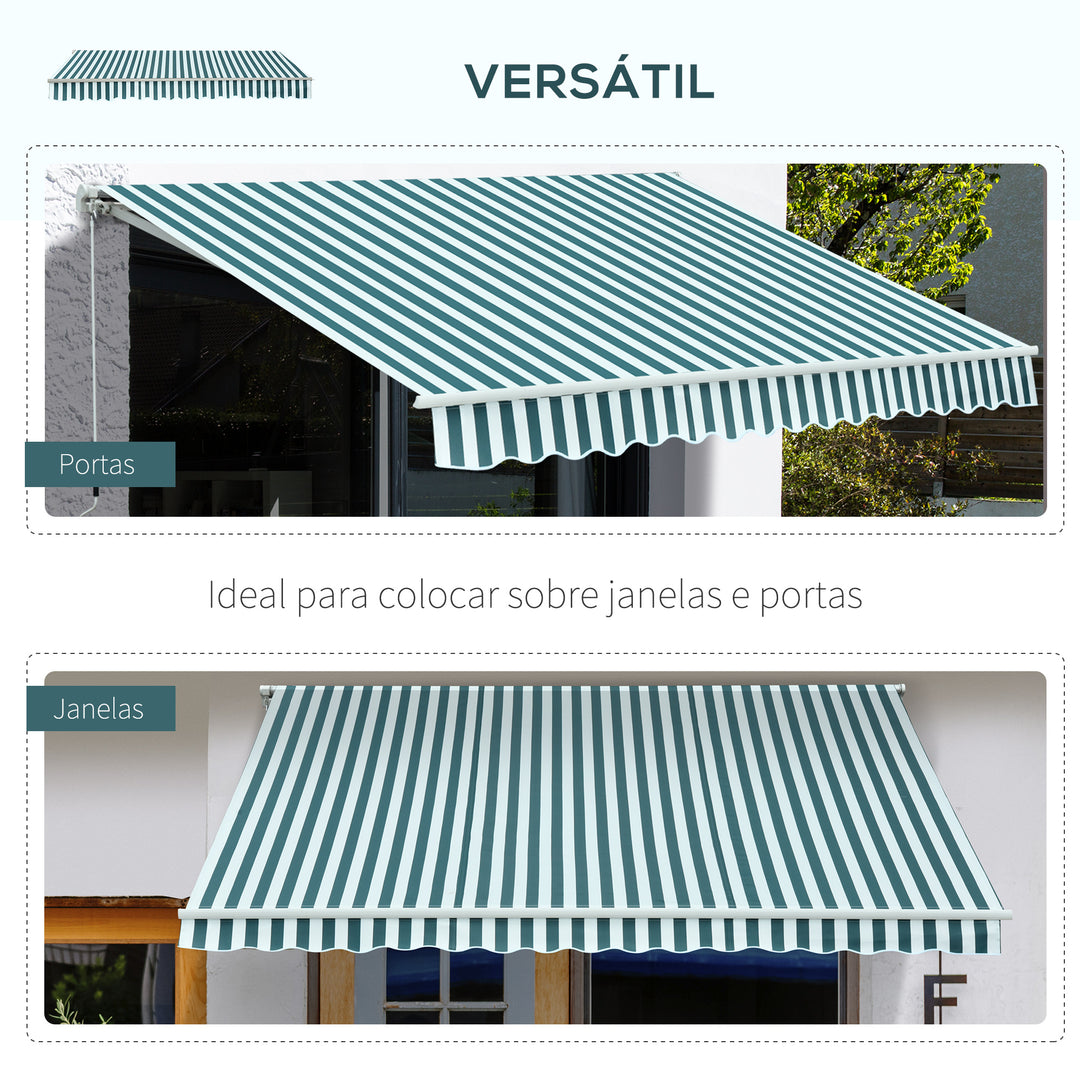 3m x 2.5m Garden Patio Manual Awning Canopy Sun Shade Shelter with Winding Handle Retractable - Green/White