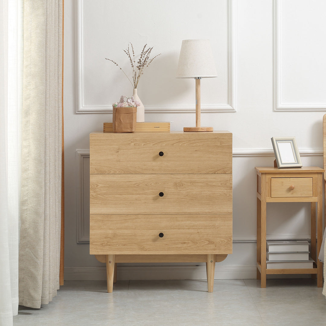 Drawer Chest, 3-Drawer Storage Cabinet Unit with Wood Legs for Bedroom, Living Room, Natural