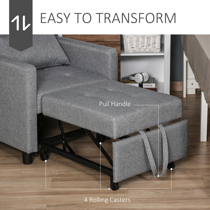 Modern 2-In-1 Single Sofa Bed, Convertible Sleeper Foldable Lounger Armchair with Adjustable Backrest for Living Room and Bedroom, Grey