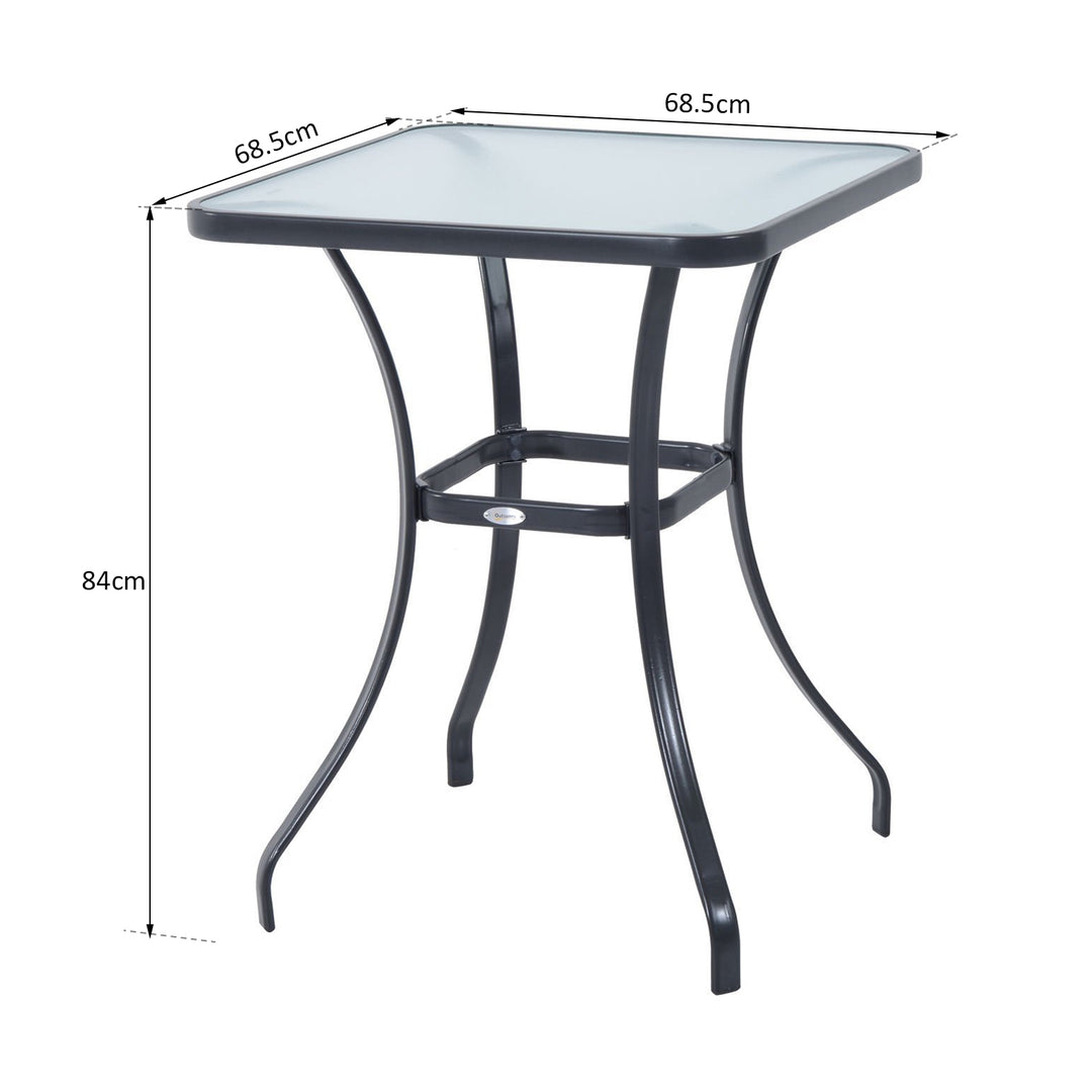 Outsunny Bar Table Bistro Square Glass Dining Kitchen Breakfast Pub Party Metal Garden Café Coffee Garden Table