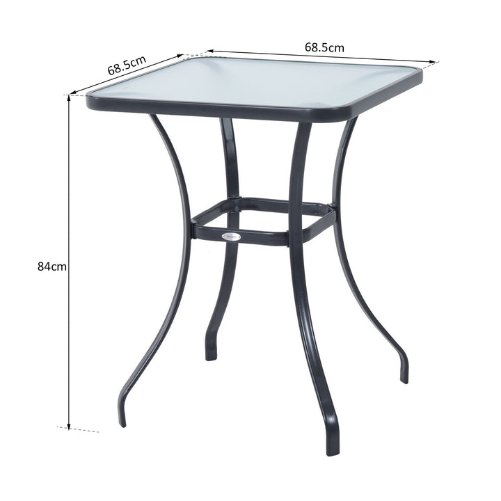 Outsunny Bar Table Bistro Square Glass Dining Kitchen Breakfast Pub Party Metal Garden Café Coffee Garden Table