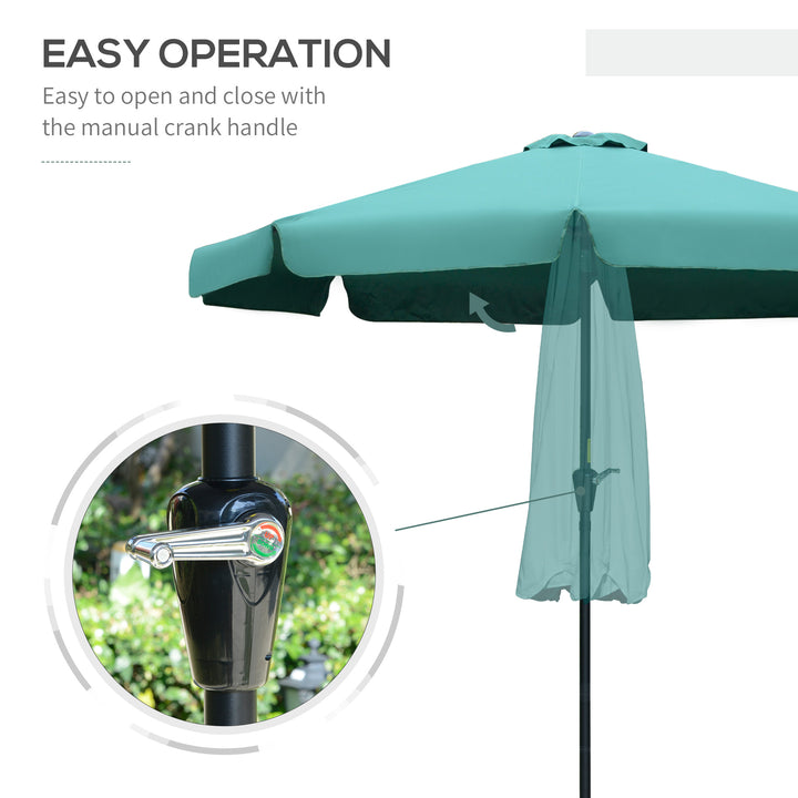 Outsunny 2.66m Garden Parasol Umbrella, Outdoor Market Table Umbrella, Outdoor Sun Shade with Ruffles, 8 Sturdy Ribs, Green